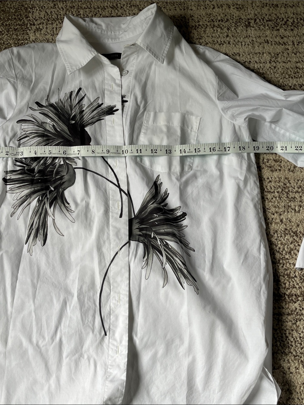 Talbots White Button-Down Shirt with Black Floral Print, medium, cotton - Picture 9 of 11